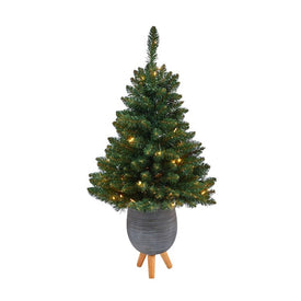 3.5' Pre-Lit Artificial Northern Rocky Spruce Christmas Tree with 50 Clear Lights in Gray Planter with Stand