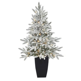 3.5' Pre-Lit Artificial Flocked Manchester Spruce Christmas Tree with 50 Lights in Metal Planter