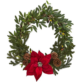 20" Artificial Olive with Poinsettia Wreath
