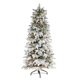 6' Pre-Lit Artificial Flocked North Carolina Fir Artificial Christmas Tree with 450 Warm White Lights