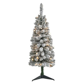3' Pre-Lit Artificial Flocked Pencil Christmas Tree with 50 Clear Lights