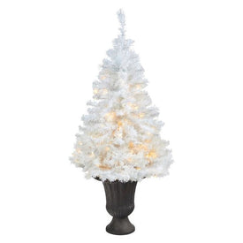 50" Pre-Lit Artificial White Christmas Tree with 100 Clear LED Lights in Charcoal Planter