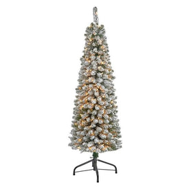 5' Pre-Lit Artificial Flocked Pencil Christmas Tree with 200 Clear Lights