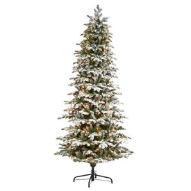 8' Pre-Lit Artificial Flocked North Carolina Fir Artificial Christmas Tree with 650 Warm White Lights