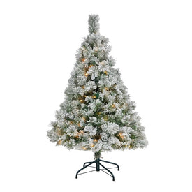 4' Pre-Lit Artificial Flocked Oregon Pine Christmas Tree with 100 Clear Lights