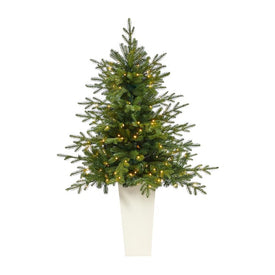 5' Pre-Lit Artificial Swedish Fir Christmas Tree with 160 Warm White LED Lights in White Tower Planter
