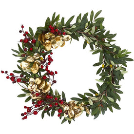 21" Artificial Olive, Berries, and Gold Eucalyptus Wreath
