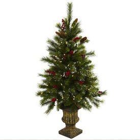 4' Pre-Lit Artificial Christmas Tree with Berries, Pine Cones, LED Lights, and Decorative Urn