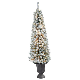 62" Pre-Lit Artificial Flocked Pencil Christmas Tree with 200 Clear Lights in Charcoal Urn