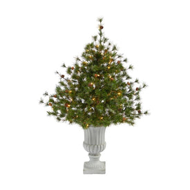 44" Pre-Lit Artificial Colorado Mountain Pine Christmas Tree with 50 Clear Lights, Pine Cones in Decorative Urn