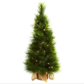 3' Artificial Christmas Tree with Burlap Bag and Clear Lights