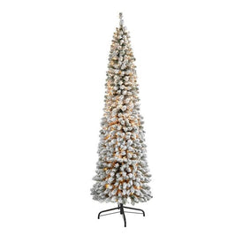 7' Pre-Lit Artificial Flocked Pencil Christmas Tree with 400 Clear Lights