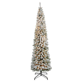 8' Pre-Lit Artificial Flocked Pencil Christmas Tree with 500 Clear Lights