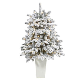 44" Pre-Lit Artificial Flocked North Carolina Fir Christmas Tree with 150 Warm White Lights in Planter