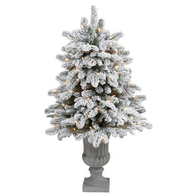 46" Pre-Lit Artificial Flocked North Carolina Fir Christmas Tree with 150 Warm White Lights in Decorative Urn