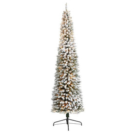 9' Pre-Lit Artificial Flocked Pencil Christmas Tree with 600 Clear Lights