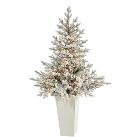 57" Pre-Lit Artificial Flocked Fraser Fir Christmas Tree with 300 Warm White Lights in Tower Planter