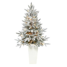 44" Pre-Lit Artificial Flocked Manchester Spruce Christmas Tree with 50 Lights in White Planter