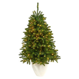 50" Pre-Lit Artificial Sierra Spruce Natural Look Christmas Tree with 150 Clear LED Lights in White Planter