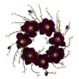 24" Artificial Burgundy and Gold Magnolia Wreath