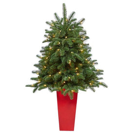 3.5' Pre-Lit Artificial South Carolina Spruce Christmas Tree with 100 White Warm Light in Red Planter