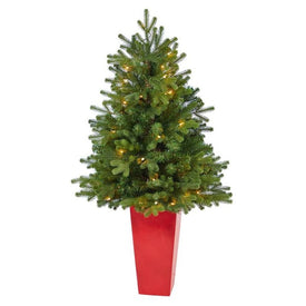 3.5' Pre-Lit Artificial Washington Fir Christmas Tree with 50 Clear Lights in Tower Planter