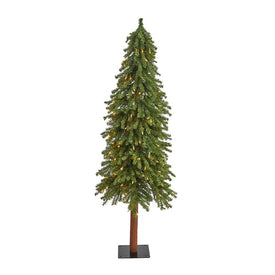 5' Pre-Lit Artificial Grand Alpine Christmas Tree on Natural Trunk with 200 Clear Lights