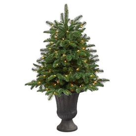 3.5' Pre-Lit Artificial South Carolina Spruce Christmas Tree with 100 White Warm Light in Charcoal Urn
