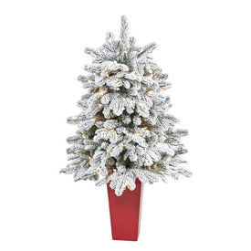 44" Pre-Lit Artificial Flocked North Carolina Fir Christmas Tree with 150 Warm White Lights in Planter