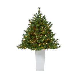 4.5' Pre-Lit Artificial Wyoming Mixed Pine Christmas Tree with 250 Clear Lights in Red Tower Planter