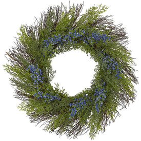 21" Artificial Cedar with Blue Berries Wreath