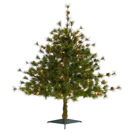 3' Pre-Lit Artificial Colorado Mountain Pine Christmas Tree with Pine Cones and 50 Clear Lights