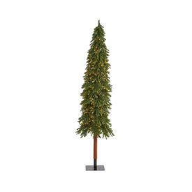 8' Pre-Lit Artificial Grand Alpine Christmas Tree on Natural Trunk with 500 Clear Lights