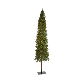 9' Pre-Lit Artificial Grand Alpine Christmas Tree on Natural Trunk with 600 Clear Lights
