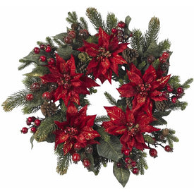 24" Poinsettia and Berry Wreath