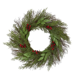 20" Artificial Cedar and Ruscus with Berries Wreath