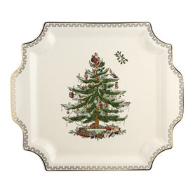 Christmas Tree 12.5" Gold Square Platter