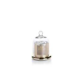 Small Siberian Fir Scented Candle in Gold Glass Jar with Bell Cloche