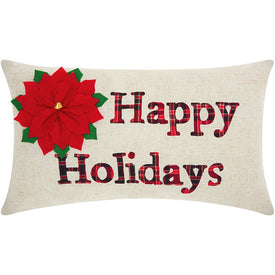 Home For The Holiday Poinsettia/Happy Holidays 12" x 20" Throw Pillow