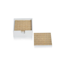 Square White Woven Ash Coasters with Holders Set of 4