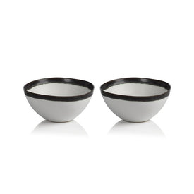 Tasso White Ceramic Bowls with Black Rims Set of 2