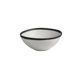 Tasso 4" Tall White Ceramic Bowl with Black Rim