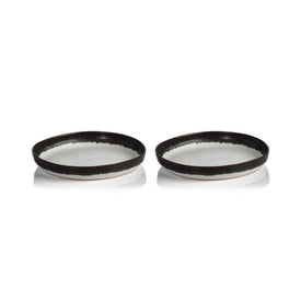 Tasso White Shallow Bowls with Black Rims Set of 2