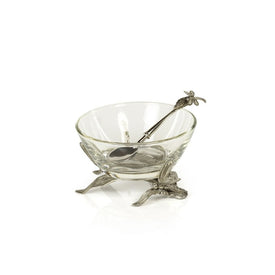 Dragonfly on Stalk Pewter and Glass Bowl