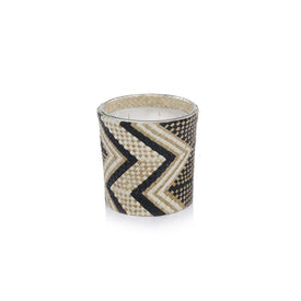 Mia Handwoven Scented Candle Jar - Black and White Zigzag