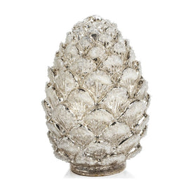 Light Up LED Silver and Glitter Pine Cones Set of 2