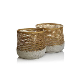Ampang Bamboo and Raffia Baskets Set of 2