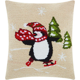 Home For The Holiday Skating Penquin 18" x 18" Throw Pillow