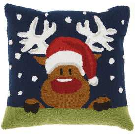 Home For The Holiday Reindeer in Santa Hat 18" x 18" Throw Pillow
