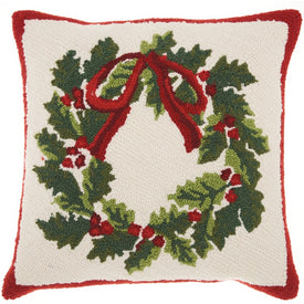Home For The Holiday Holly Wreath 18" x 18" Throw Pillow